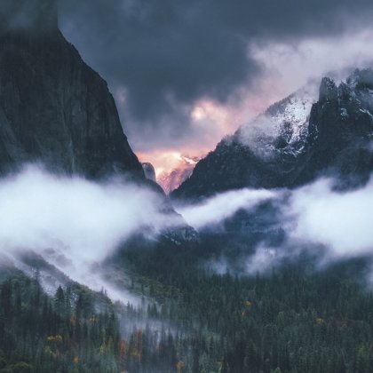 горы, ущелье, туман