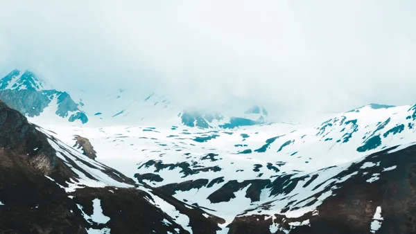 снег, гора, туман